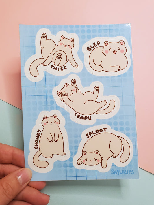 Kawaii Kitty Sticker Sheet (Thicc, Blep, Trap, Chonky, Sploot)