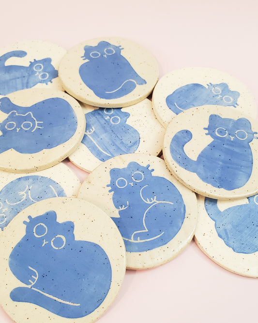 Blue Cat Ceramic Coasters